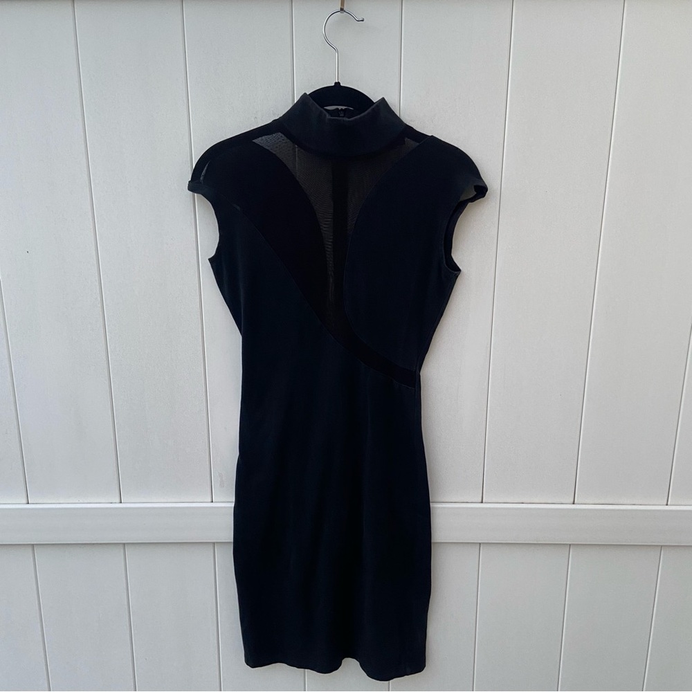 Vintage Motel Rocks Mesh Detailed Bodycon Zip Up Dress, Women’s Size M, Black